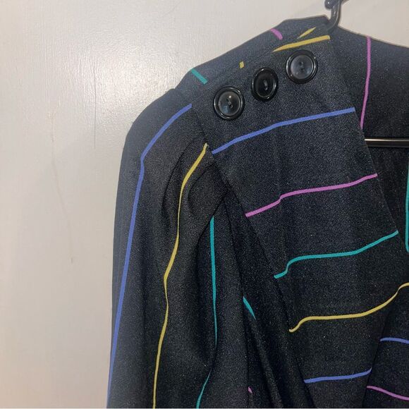 Vintage Rainbow Striped Sally Lou Day Dress Belted Large - Picture 8 of 9